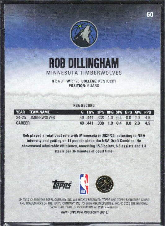 2025-26 Topps Signature Class #60 Rob Dillingham Chrome Pandora Yellow Refractor - baksida