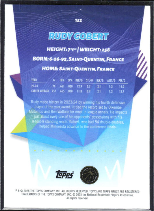 2024-25 Finest #152 Rudy Gobert Geometric Refractor - baksida