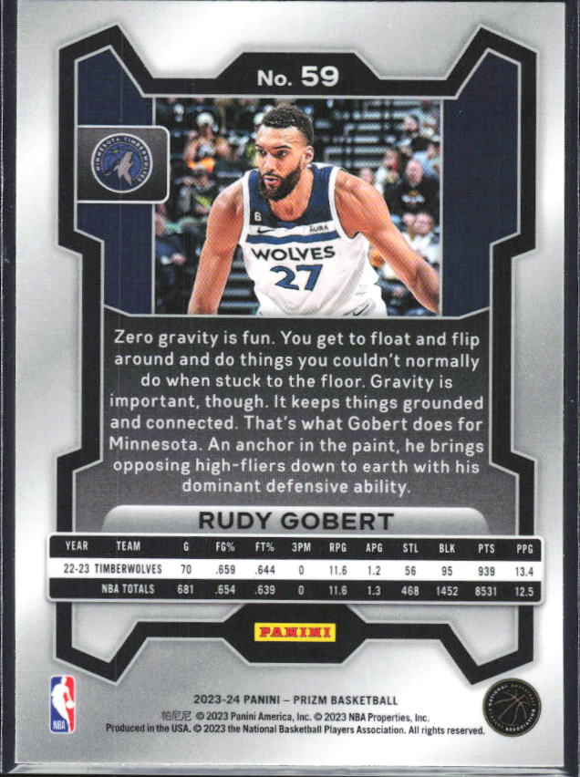 2023-24 Panini Prizm #59 Rudy Gobert - baksida