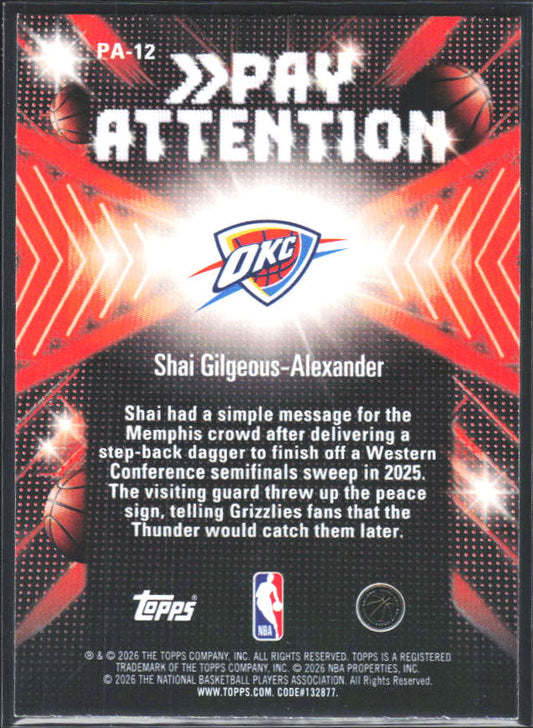 2025-26 Hoops #PA-12 Shai Gilgeous-Alexander Pay Attention - baksida