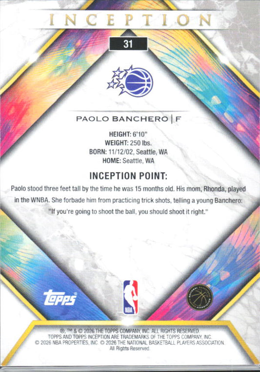 2025-26 Topps Inception #31 Paolo Banchero - baksida