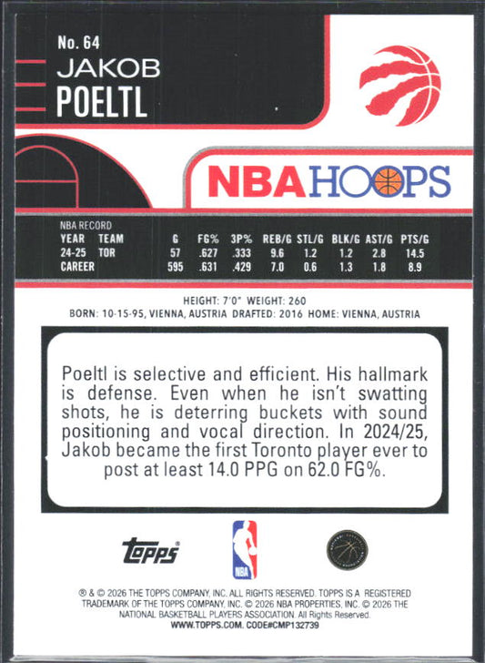 2025-26 Hoops #64 Jakob Poeltl - baksida
