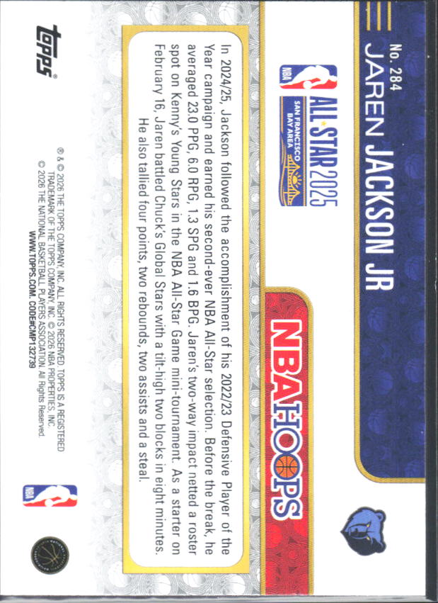 2025-26 Hoops #284 Jaren Jackson Jr. - baksida
