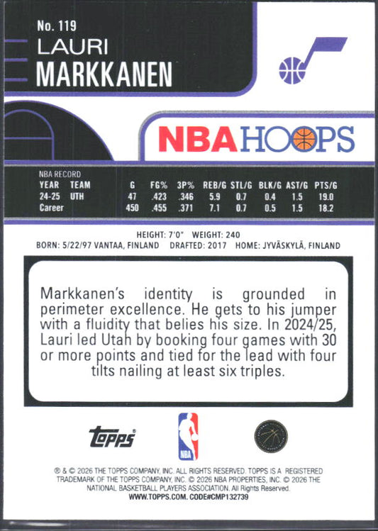 2025-26 Hoops #119 Lauri Markkanen - baksida