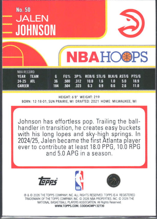 2025-26 Hoops #50 Jalen Johnson - baksida