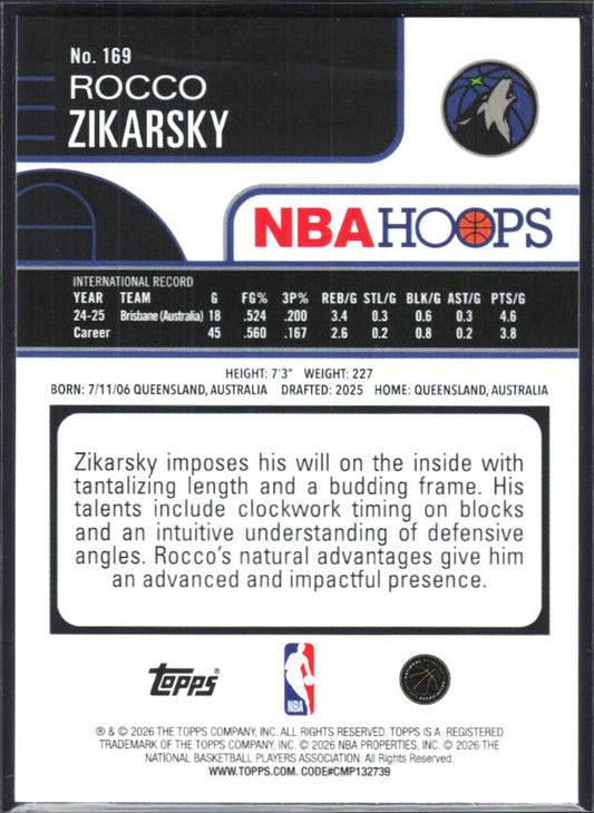 2025-26 Hoops #169 Rocco Zikarsky Rainbow - baksida