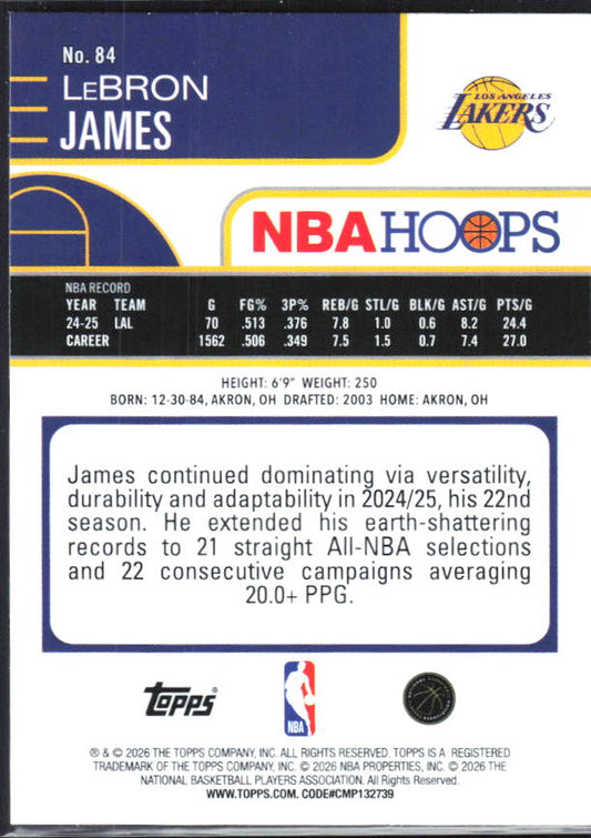 2025-26 Hoops #84 LeBron James - baksida
