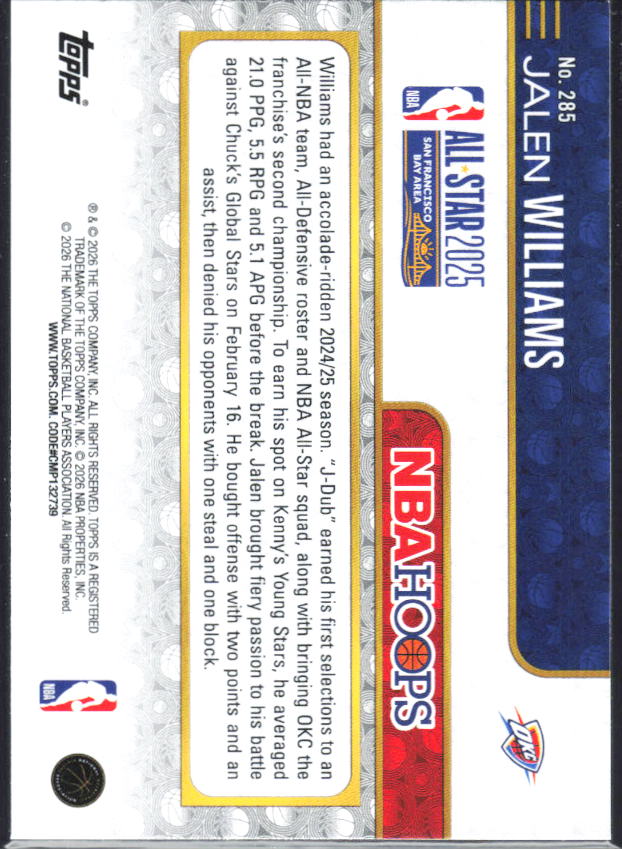 2025-26 Hoops #285 Jalen Williams - baksida
