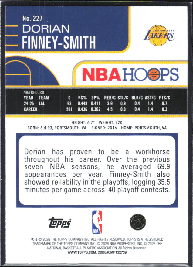 2025-26 Hoops #227 Dorian Finney-Smith - baksida
