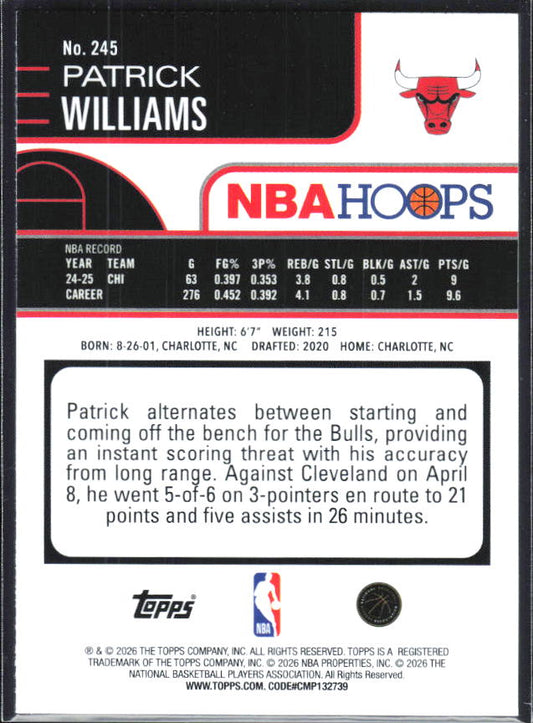 2025-26 Hoops #245 Patrick Williams - baksida