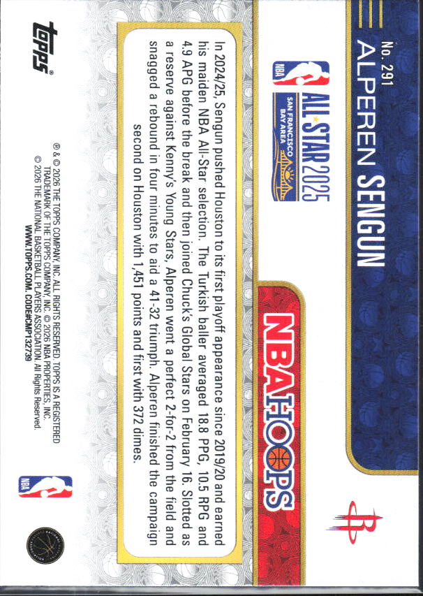 2025-26 Hoops #291 Alperen Sengun - baksida