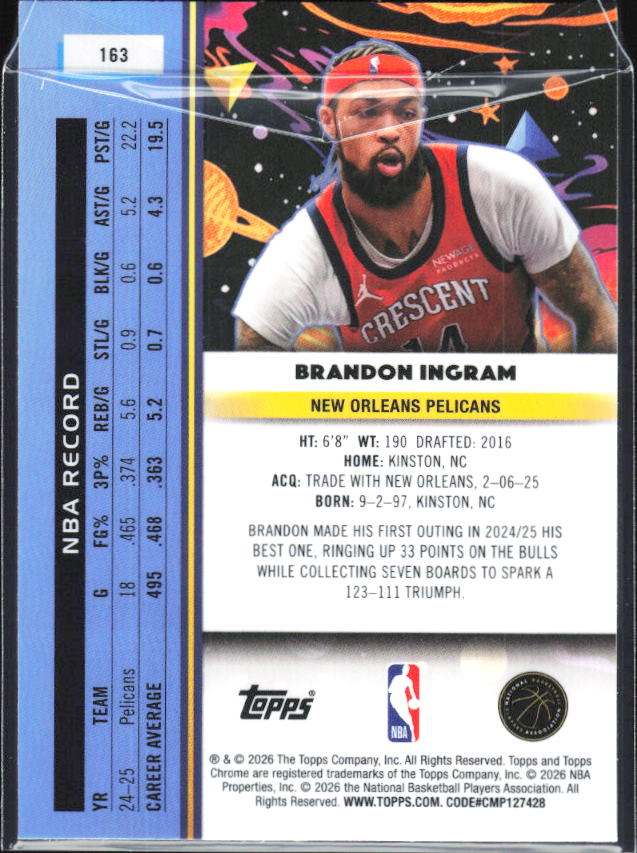 2025-26 Topps Chrome Cosmic #163 Brandon Ingram - baksida