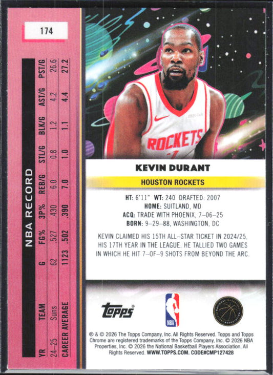 2025-26 Topps Chrome Cosmic #174 Kevin Durant - baksida