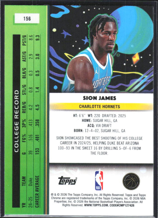 2025-26 Topps Chrome Cosmic #156 Sion James - baksida