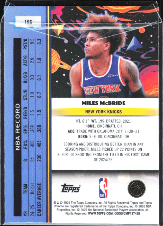 2025-26 Topps Chrome Cosmic #196 Miles McBride - baksida