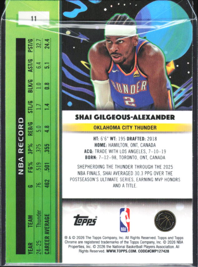 2025-26 Topps Chrome Cosmic #11 Shai Gilgeous-Alexander - baksida