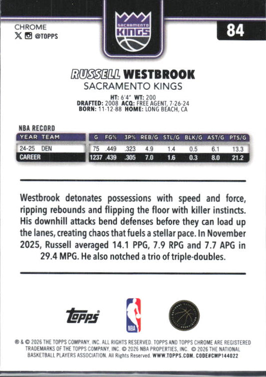 2025-26 Topps Chrome Update #84 Russell Westbrook - baksida