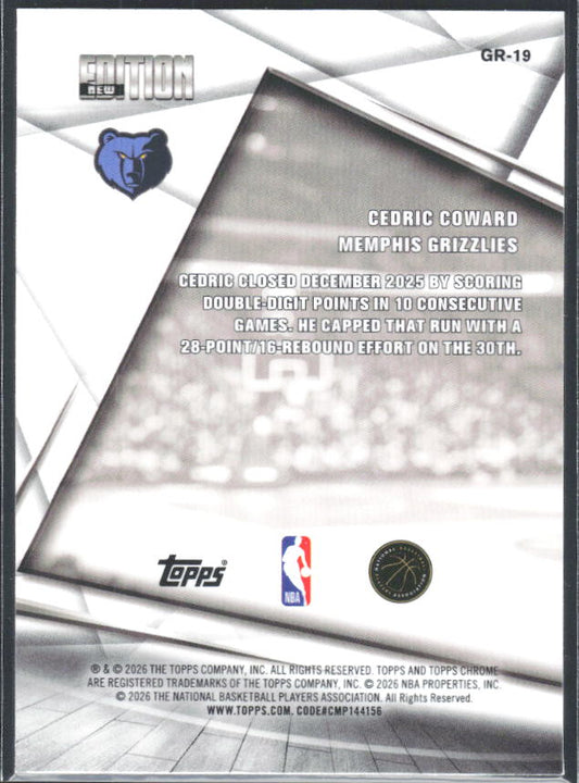 2025-26 Topps Chrome #GR-19 Cedric Coward Generation Rising - baksida