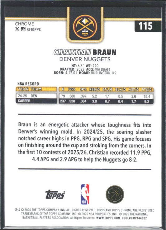 2025-26 Topps Chrome Update #115 Christian Braun - baksida