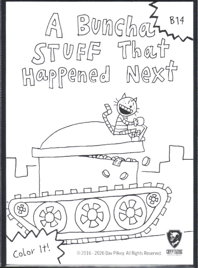 2026 Cryptozoic Dog Man Playpaks: Series 1 #B14 A Buncha Stuff That Happened Next Base/Color It - baksida
