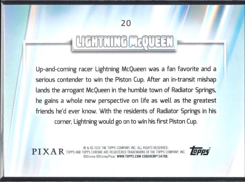 2026 Topps Chrome Disney #20 Lightning McQueen