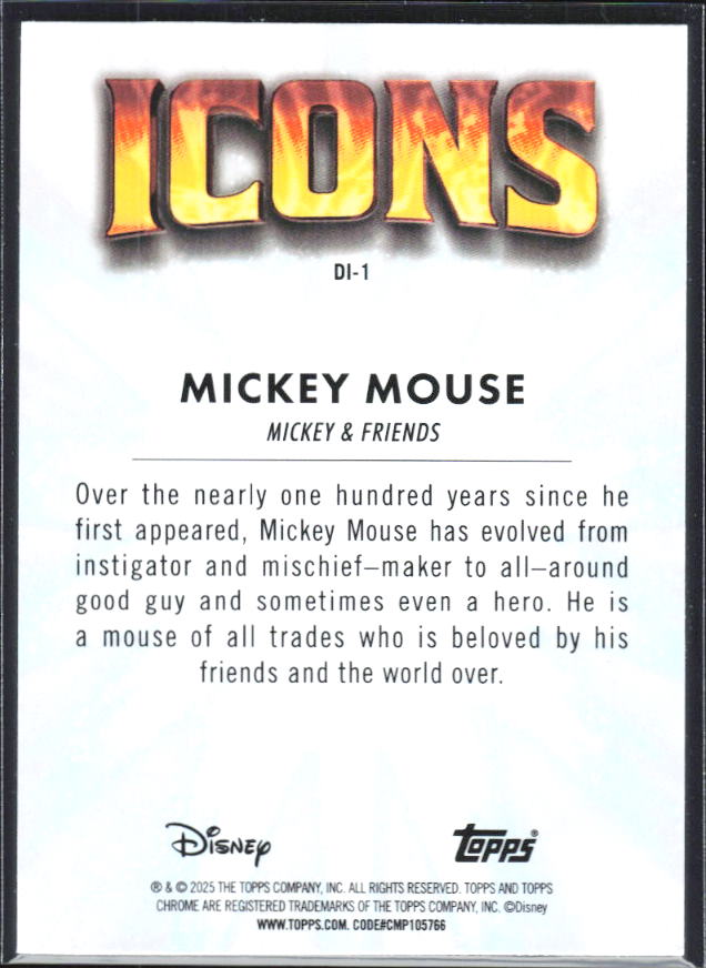 2025 Topps Chrome Disney #DI-1 Mickey Mouse Disney Icons