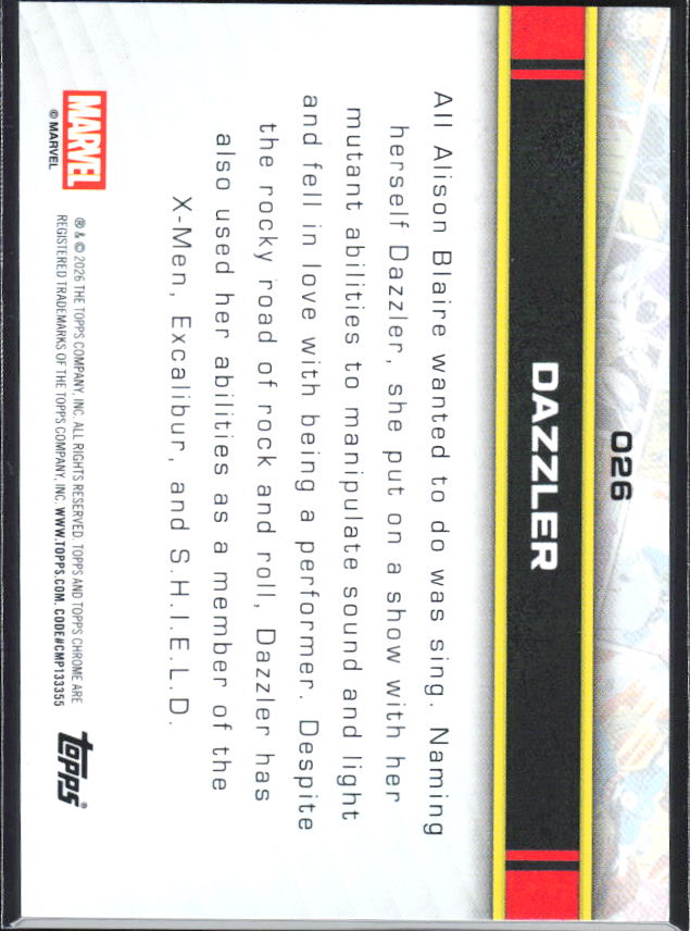 2026 Topps Chrome Marvel Comics #26 Dazzler - baksida