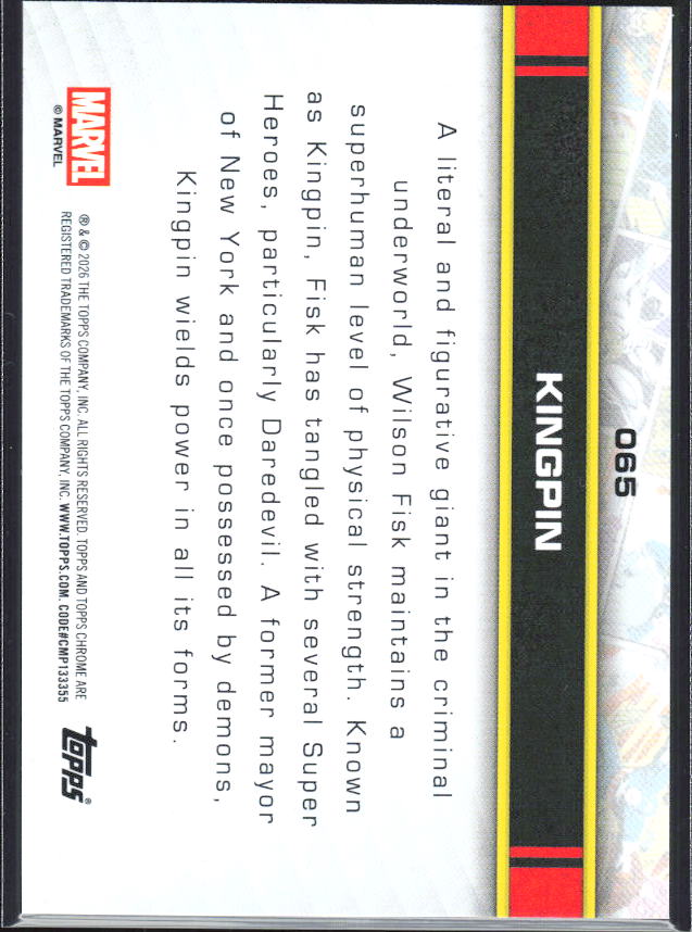 2026 Topps Chrome Marvel Comics #65 Kingpin - baksida