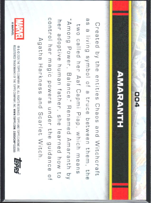 2026 Topps Chrome Marvel Comics #4 Amaranth - baksida