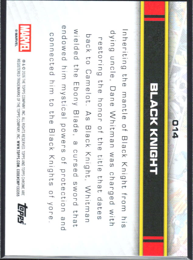 2026 Topps Chrome Marvel Comics #14 Black Knight - baksida