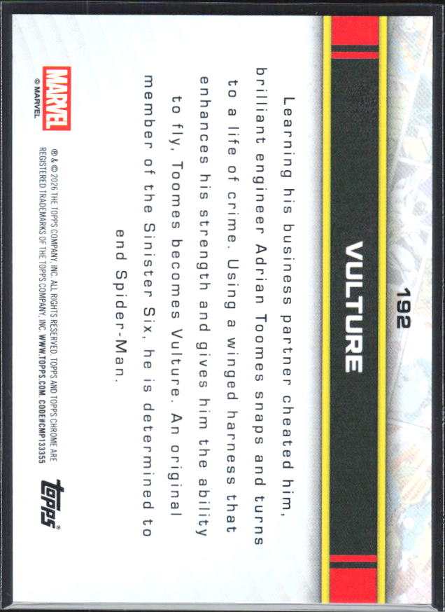 2026 Topps Chrome Marvel Comics #192 Vulture - baksida