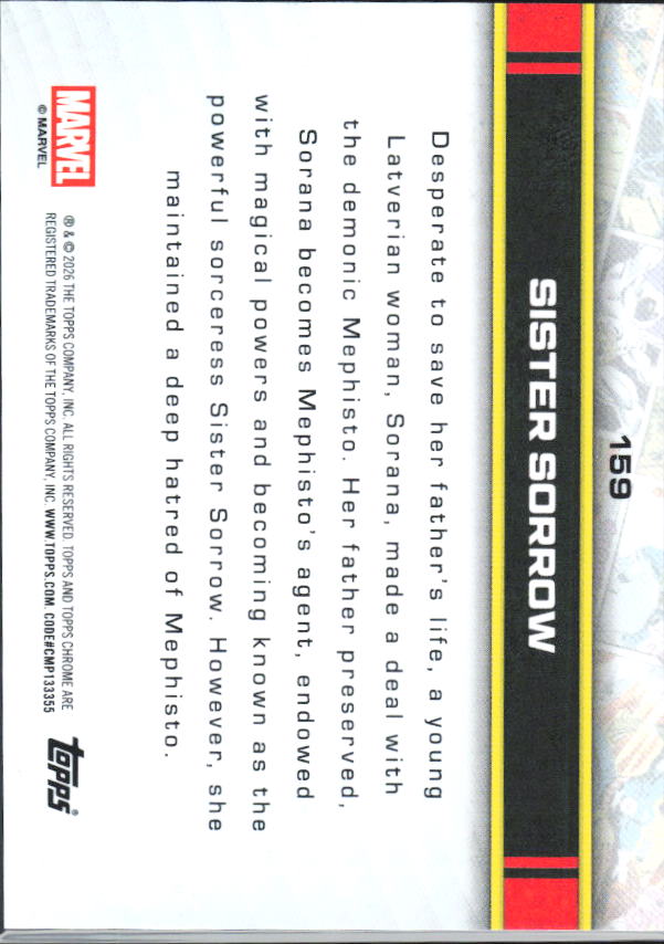 2026 Topps Chrome Marvel Comics #159 Sister Sorrow - baksida