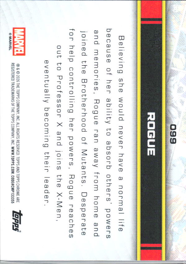 2026 Topps Chrome Marvel Comics #99 Rogue - baksida