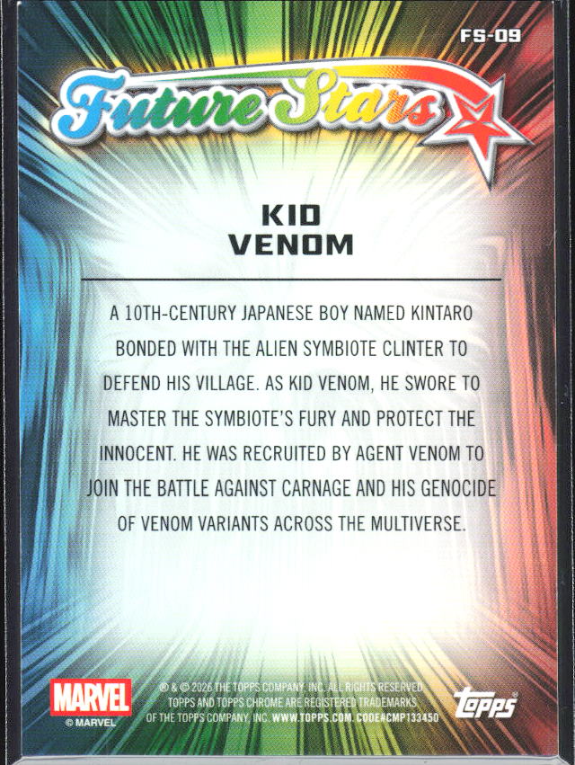 2026 Topps Chrome Marvel Comics #FS-09 Kid Venom Future Stars - baksida