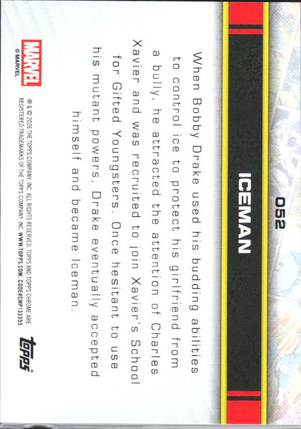 2026 Topps Chrome Marvel Comics #52 Iceman - baksida
