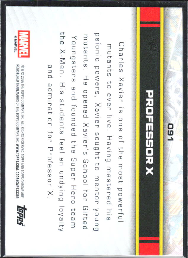 2026 Topps Chrome Marvel Comics #91 Professor X - baksida