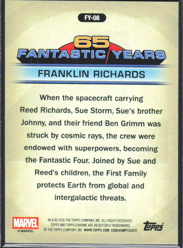 2026 Topps Chrome Marvel Comics #FY-08 Franklin Richards 65 Fantastic Years - baksida