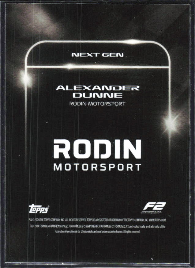 2026 Topps Formula 1 Lights Out Next Gen Alexander Dunne - baksida