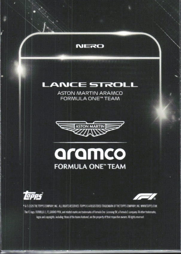2026 Topps Formula 1 Lights Out Nero Lance Stroll - baksida