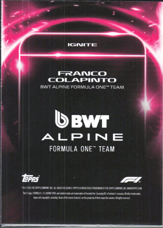 2026 Topps Formula 1 Lights Out Ignite Franco Colapinto - baksida