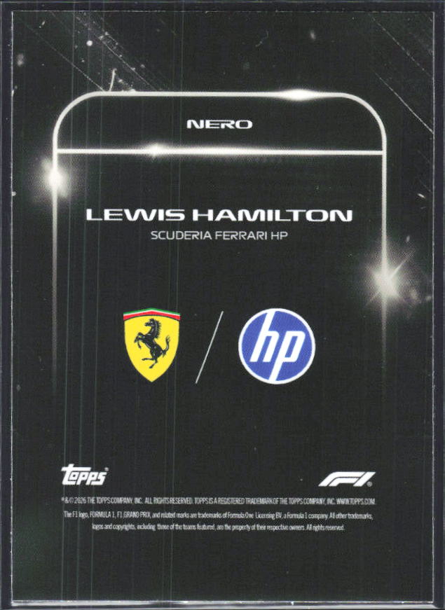 2026 Topps Formula 1 Lights Out Nero Lewis Hamilton - baksida