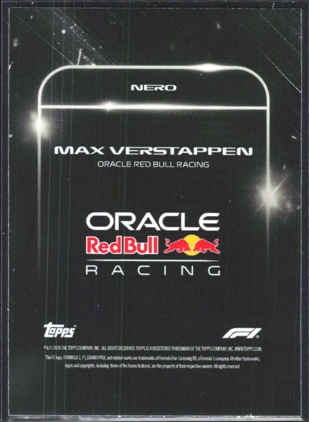 2026 Topps Formula 1 Lights Out Nero Max Verstappen - baksida
