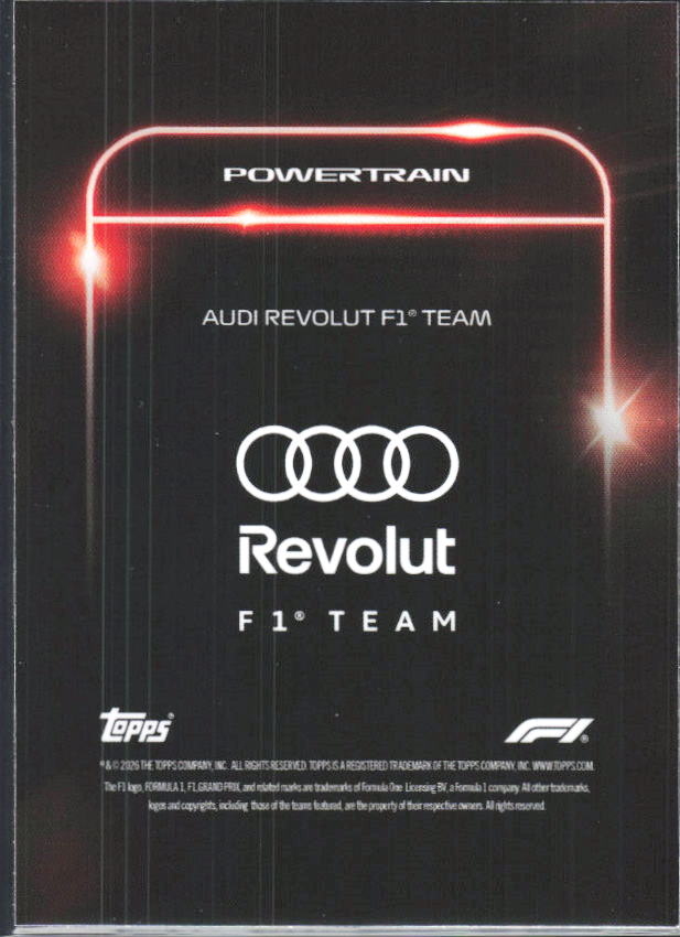 2026 Topps Formula 1 Lights Out Powertrain Mattia Binotto / Nico Hülkenberg / Gabriel Bortoleto - baksida