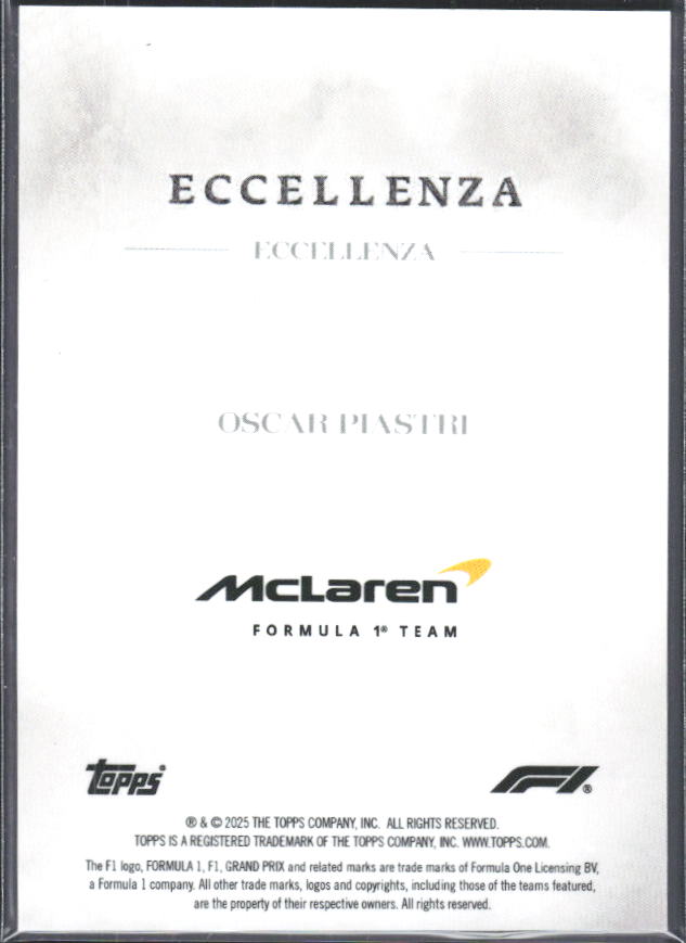 2025 Topps Formula 1 Eccellenza Oscar Piastri - baksida