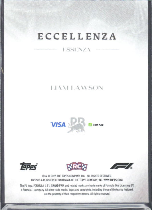 2025 Topps Formula 1 Eccellenza Essenza Liam Lawson - baksida