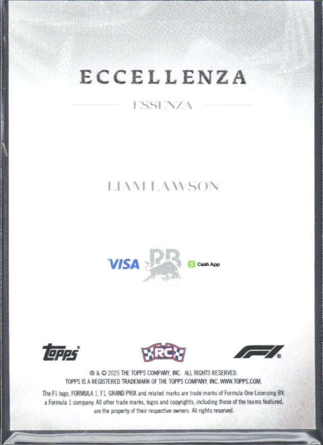 2025 Topps Formula 1 Eccellenza Essenza Liam Lawson - baksida