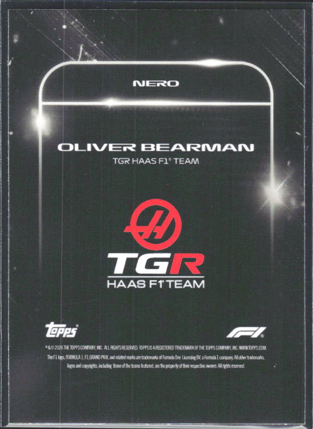 2026 Topps Formula 1 Lights Out Nero Oliver Bearman - baksida