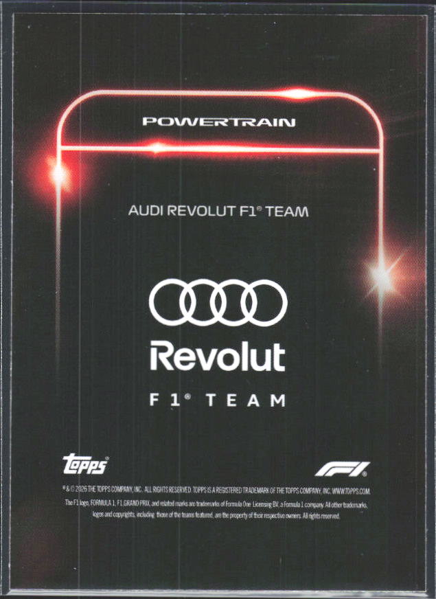 2026 Topps Formula 1 Lights Out Powertrain Mattia Binotto / Nico Hülkenberg / Gabriel Bortoleto - baksida
