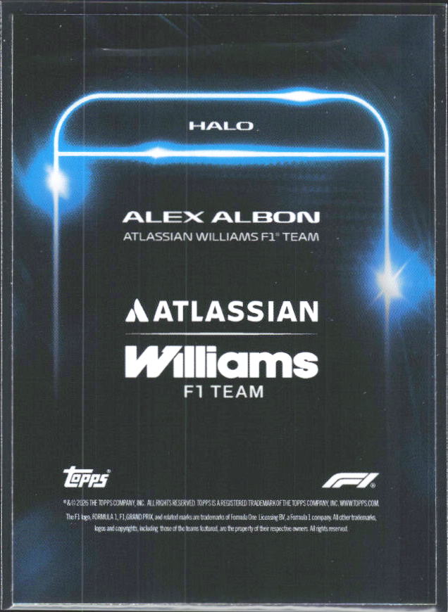 2026 Topps Formula 1 Lights Out Halo Alex Albon - baksida