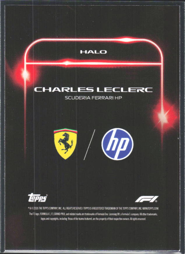 2026 Topps Formula 1 Lights Out Halo Charles Leclerc - baksida